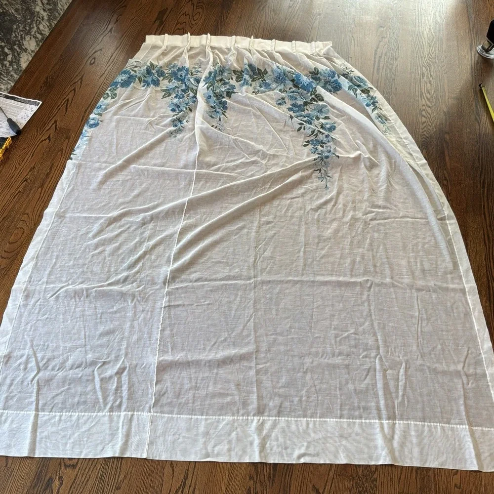 Set of 4 VTG 70s Blue Boho Floral Curtain Panels 82
